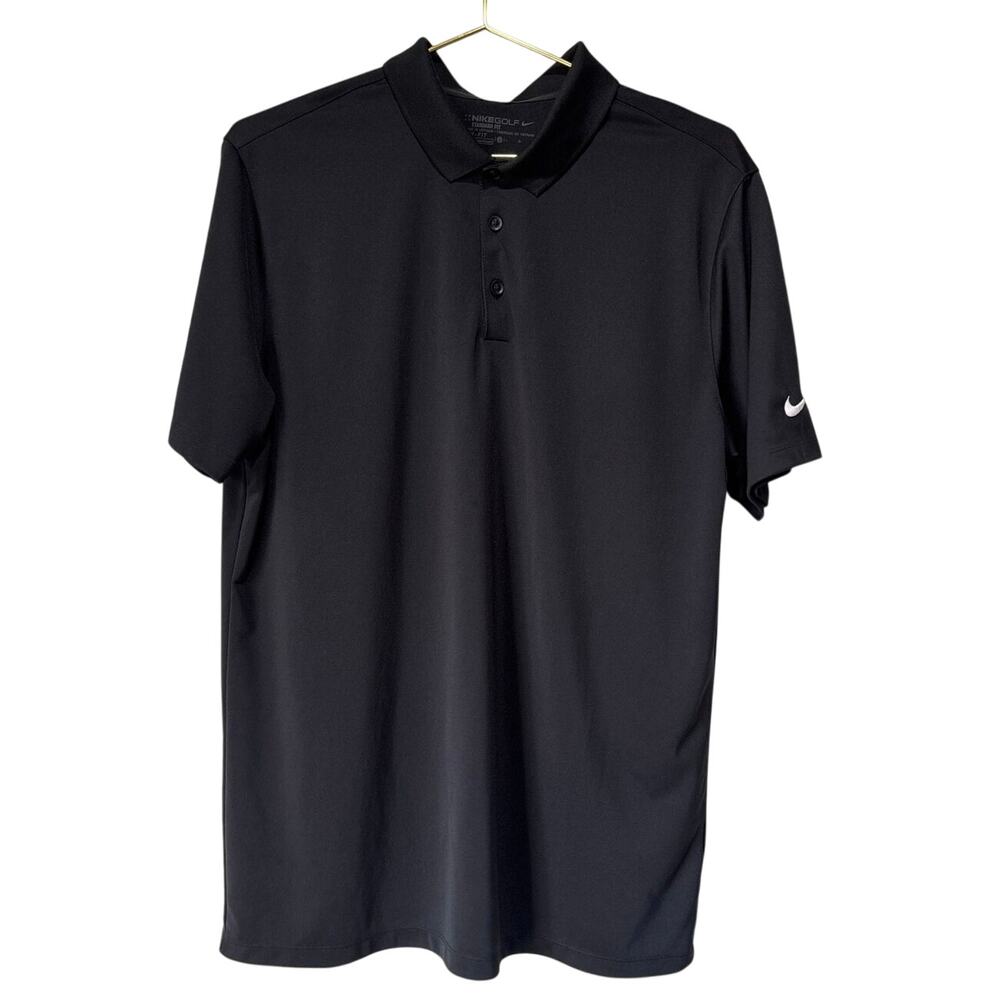 Nike Golf Polo Dri Fit Shirt Mens Large Black Short Sleeve Logo Swoosh